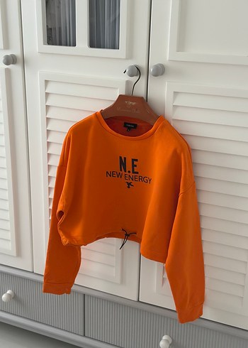 Turuncu Baskılı Kemerli Kadın Sweatshirt