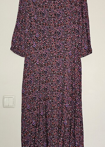 42 Beden mor Renk Marksandspencer, Leopar desenli, Midi, Şifon ellbise