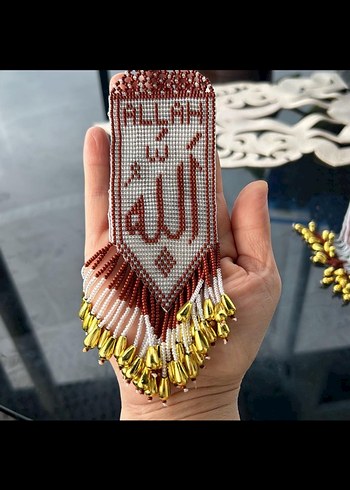 Bordo İşlemeli Boncuklu araba süsü - Görsel 3