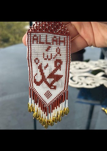 Bordo İşlemeli Boncuklu araba süsü - Görsel 4