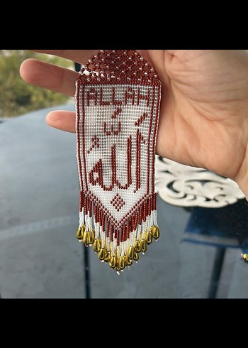 Bordo İşlemeli Boncuklu araba süsü - Görsel 5