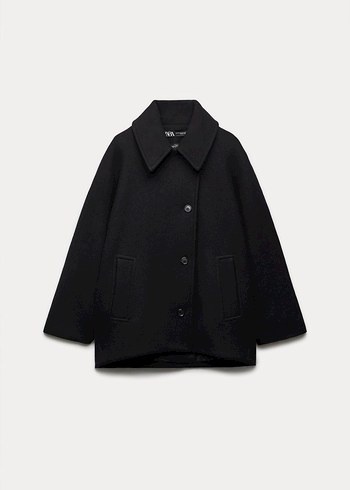 Düğmeli Siyah Mini Kadın Kaban - Görsel 5