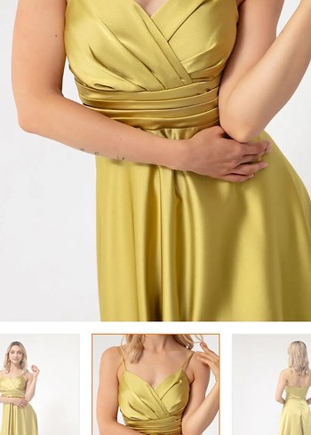 Sarı Drapeli Uzun Abiye Elbise - Görsel 4