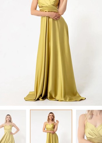 Sarı Drapeli Uzun Abiye Elbise - Görsel 3