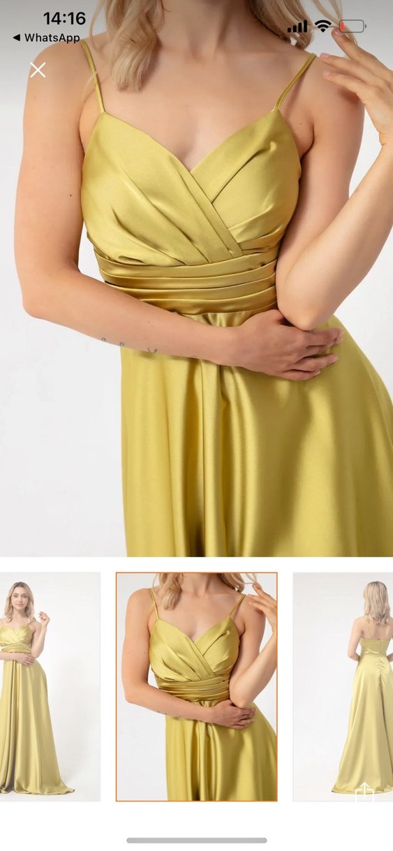 Sarı Drapeli Uzun Abiye Elbise - Görsel 4