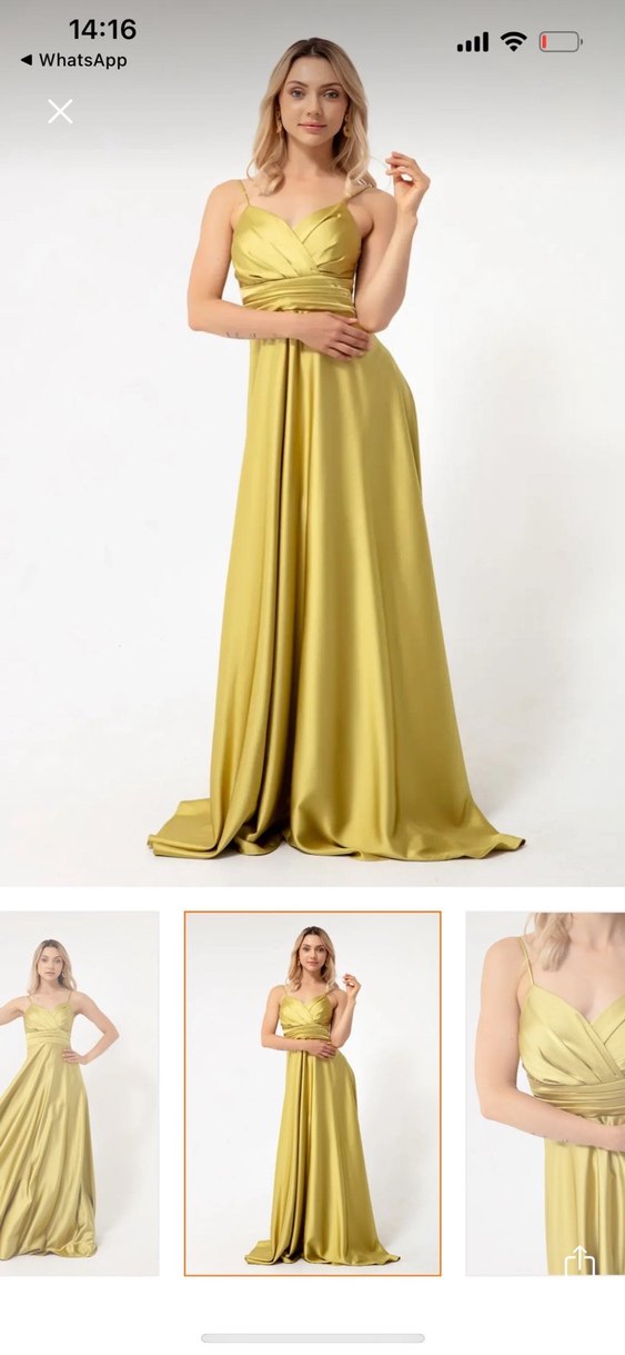 Sarı Drapeli Uzun Abiye Elbise - Görsel 3