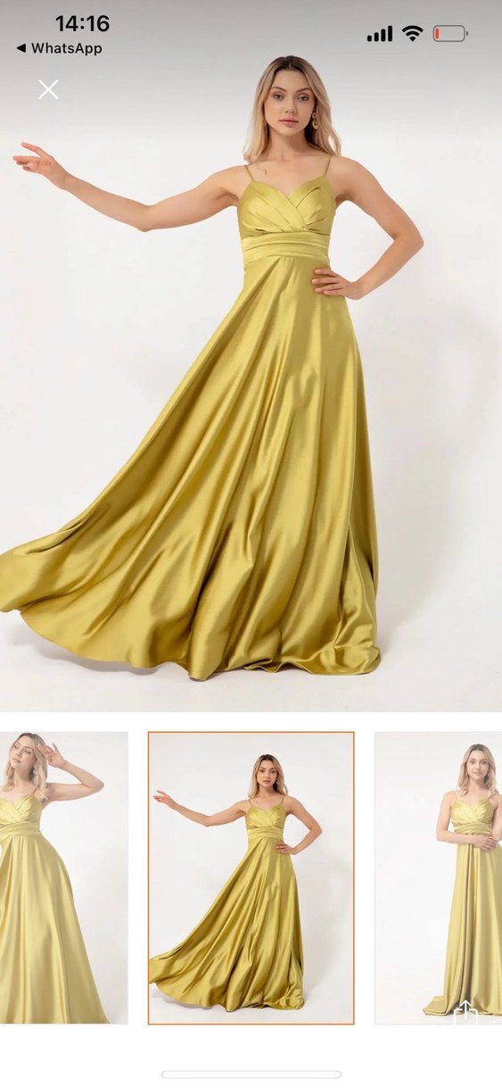 Sarı Drapeli Uzun Abiye Elbise - Görsel 2