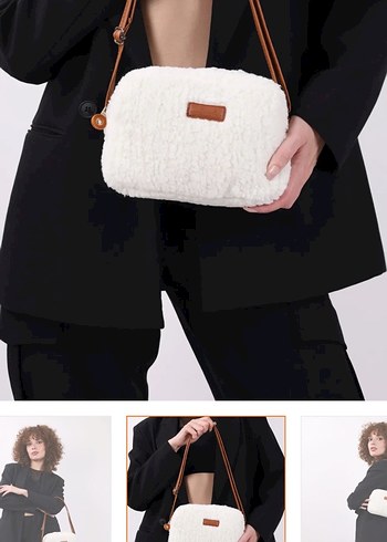 Kahverengi Peluş Detaylı Kadın Çanta - Görsel 4