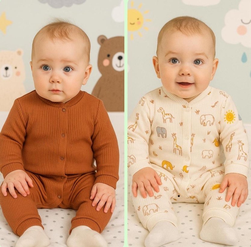 Uzun Kollu Örme İKİLİ Bebek Tulumları - Görsel 2