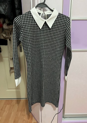 Gri Kareli Triko Midi Elbise - Görsel 2