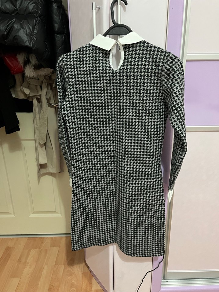 Gri Kareli Triko Midi Elbise - Görsel 4