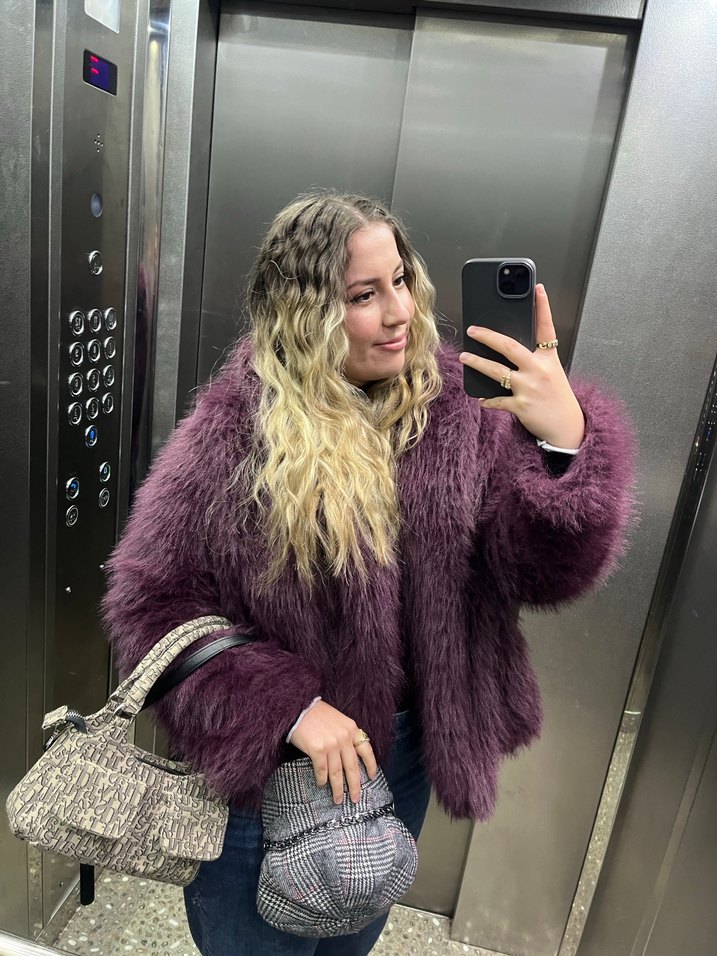 Mor Tüylü Midi Kadın Peluş Ceket - Görsel 2