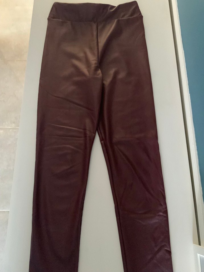 Bordo Deri Kadın Tayt Midi Boy - Görsel 2
