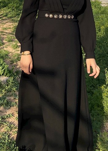 Siyah Uzun Gotik Drapeli Elbise