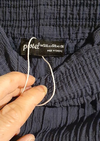 50 Beden Lacivert Kadın Keten Pileli Bol Pantolon beli lastikli rahat