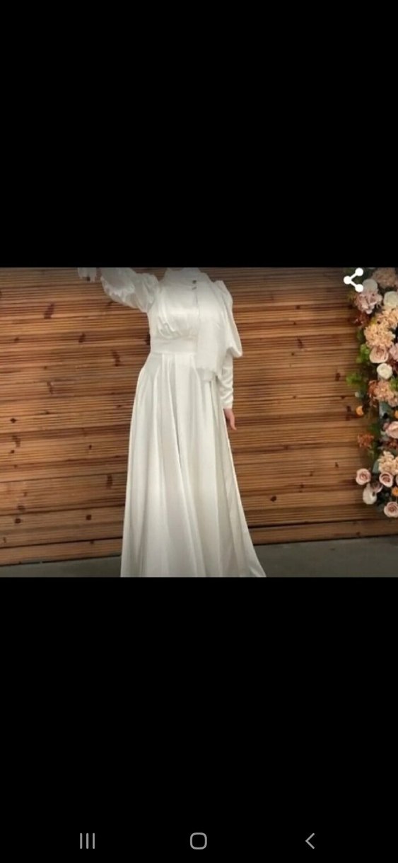 Drapeli Beyaz Uzun Kollu Uzun Abiye s beden ama m bedende olur - Görsel 2