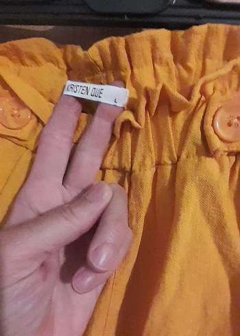 m Beden Beli Kuşaklı Sarı Kadın Keten Pantolon yeniden farksız