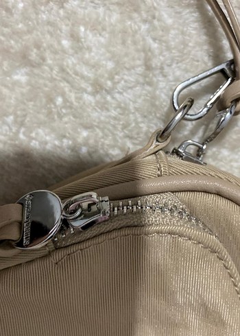 Bej Süet Kadın Çapraz Çanta Fermuarlı - Görsel 3