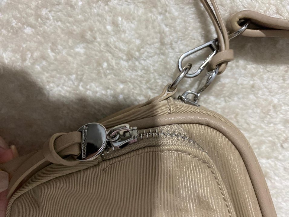 Bej Süet Kadın Çapraz Çanta Fermuarlı - Görsel 3