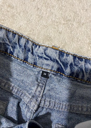 Düğmeli Gri Mavi Rahat Kesim Kadın Kot Pantolon - Görsel 3