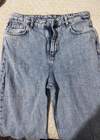 Düğmeli Gri Mavi Rahat Kesim Kadın Kot Pantolon - Görsel 2