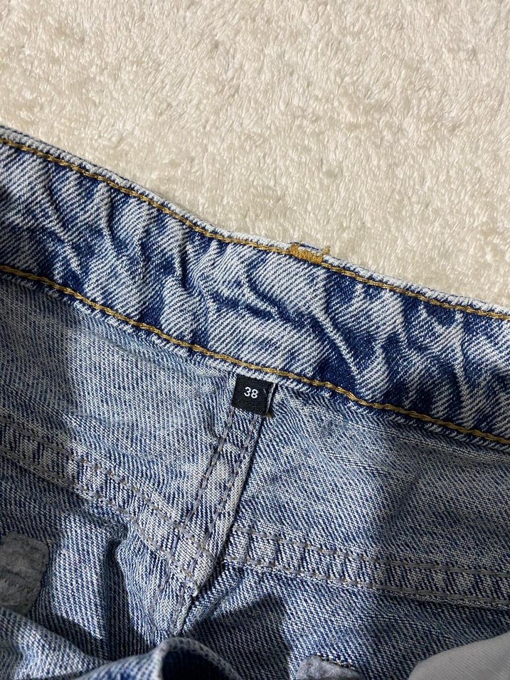 Düğmeli Gri Mavi Rahat Kesim Kadın Kot Pantolon - Görsel 3