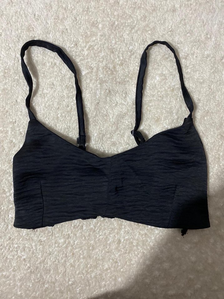 Siyah Fırfırlı Keten Askılı Bustiyer - Görsel 2