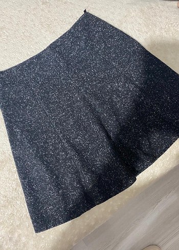 Gri Mini Etek, Volan Detaylı, pileli kışlık - Görsel 2