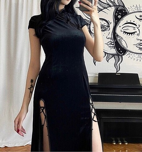 cheongsam uzun kadife elbise