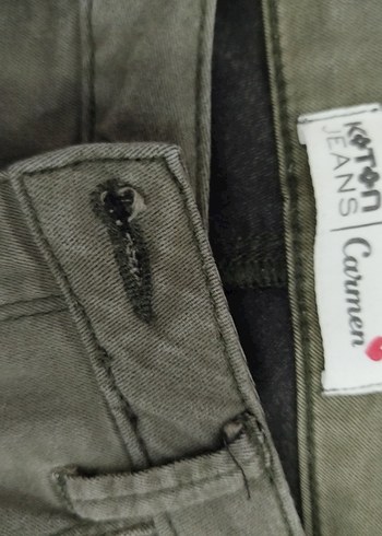 Kadın Haki Kumaş Pantolon, Kemerli, Normal Boy - Görsel 3