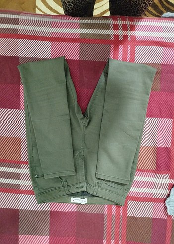 Kadın Haki Kumaş Pantolon, Kemerli, Normal Boy - Görsel 2