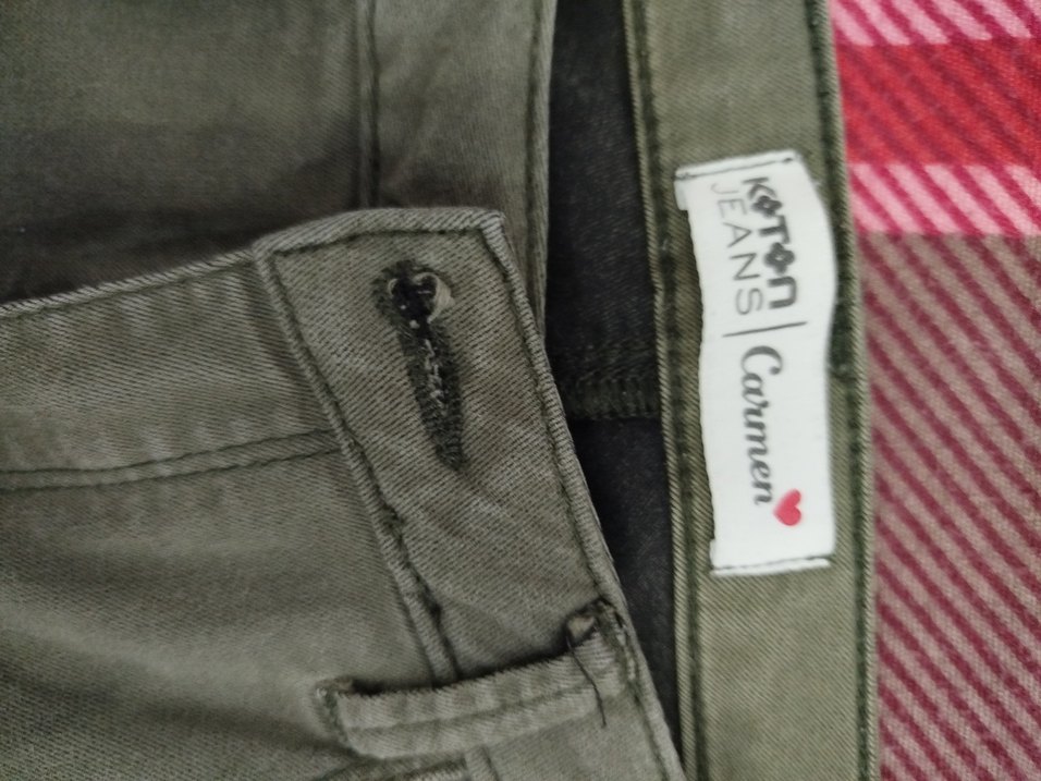 Kadın Haki Kumaş Pantolon, Kemerli, Normal Boy - Görsel 3