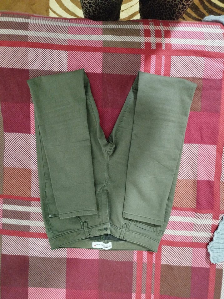 Kadın Haki Kumaş Pantolon, Kemerli, Normal Boy - Görsel 2