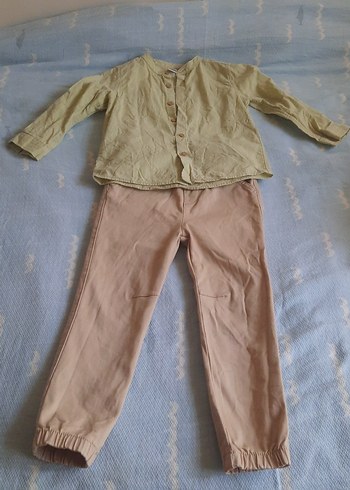 Bej Bebek Takım Uzun Kollu Keten Kumaş - Görsel 2