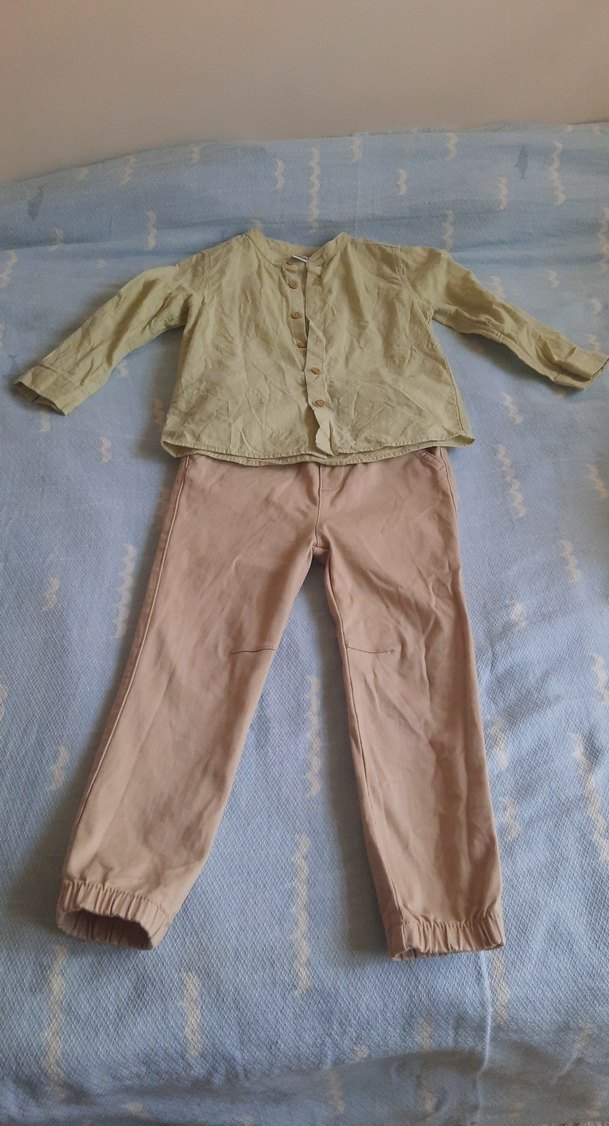 Bej Bebek Takım Uzun Kollu Keten Kumaş - Görsel 2