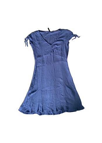 Kısa Kollu V Yaka Mavi H&M Elbise Vintage Kesim