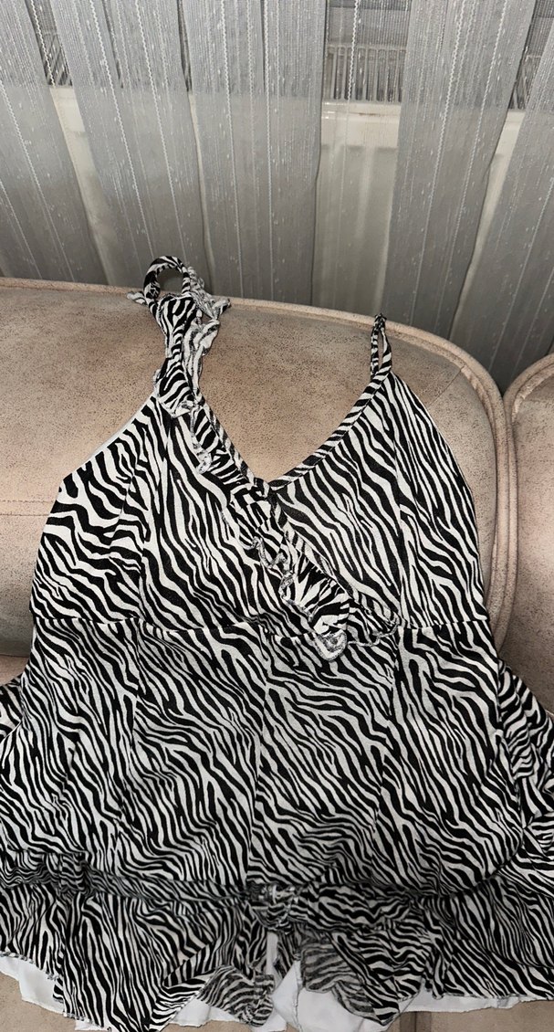 Gri Zebra Desenli Elbise - Görsel 2