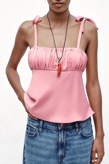 Zara Saten Pembe Fiyonklu Bluz