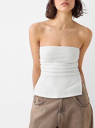 Bershka Straplez Beyaz Bluz