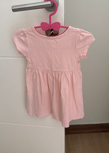 Pembe Kısa Kollu Pamuklu Elbise - Görsel 2