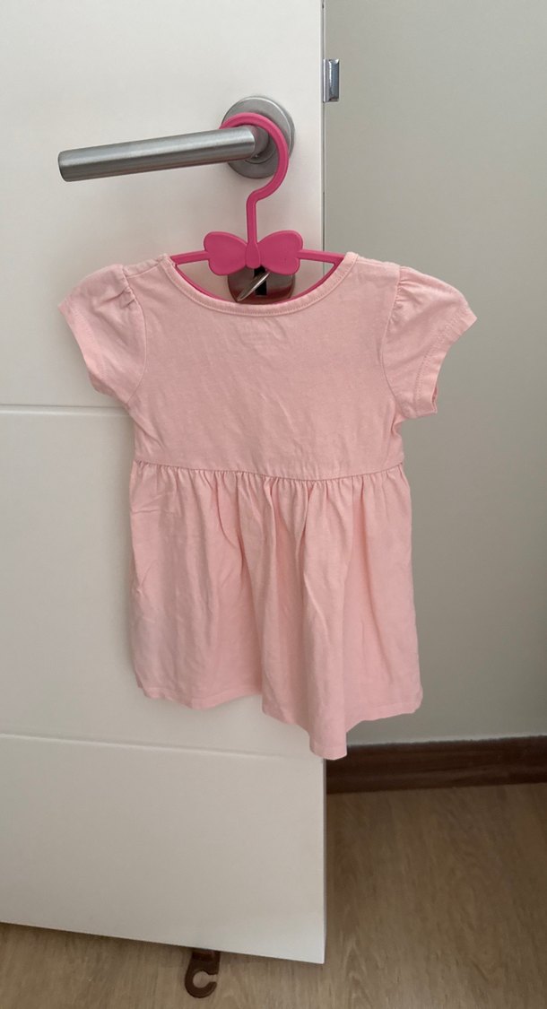 Pembe Kısa Kollu Pamuklu Elbise - Görsel 2