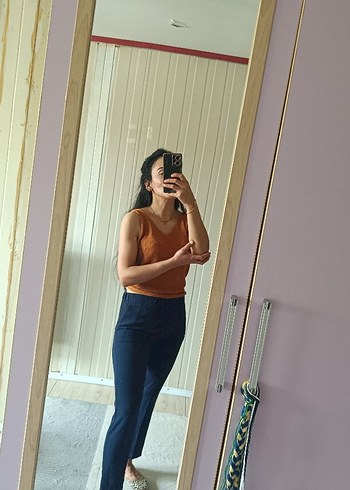 34 Beden Kadın lacivert Rengi Denim Cigarette Pantolon