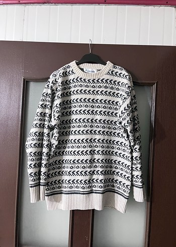 American Vintage Beyaz Gri Desenli Orgu Kadin Kazak