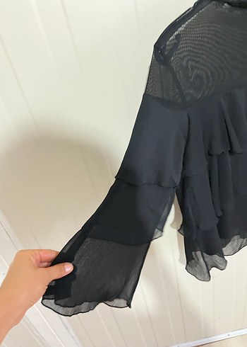 s Beden siyah Renk Fırfırlı Siyah Gotik Bluz