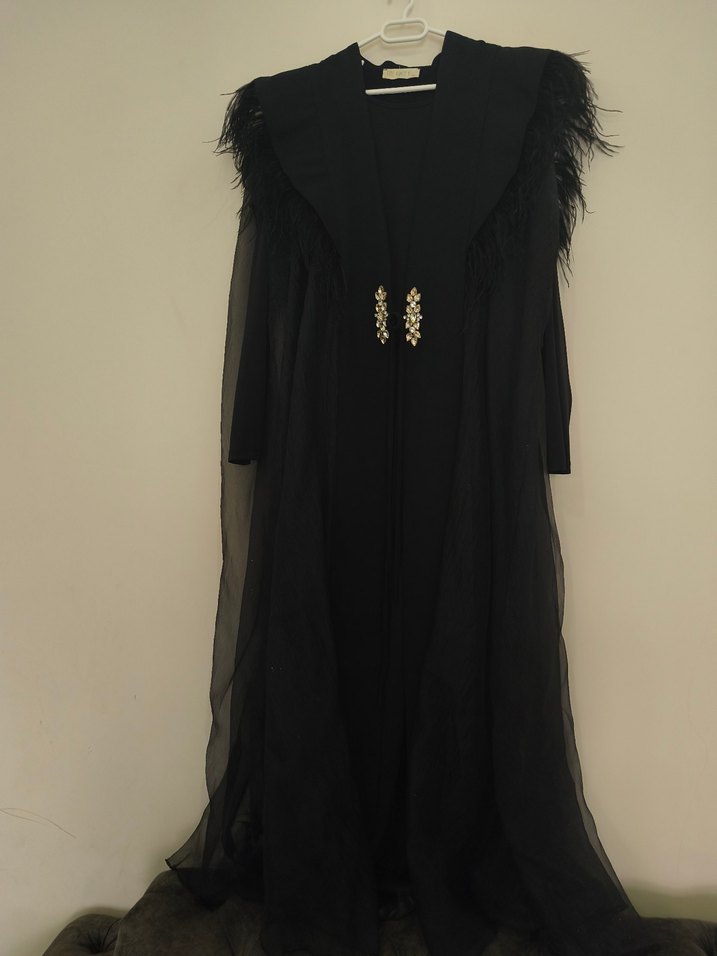Uzun Siyah Gotik Drape Detaylı Kadın Abaya - Görsel 4