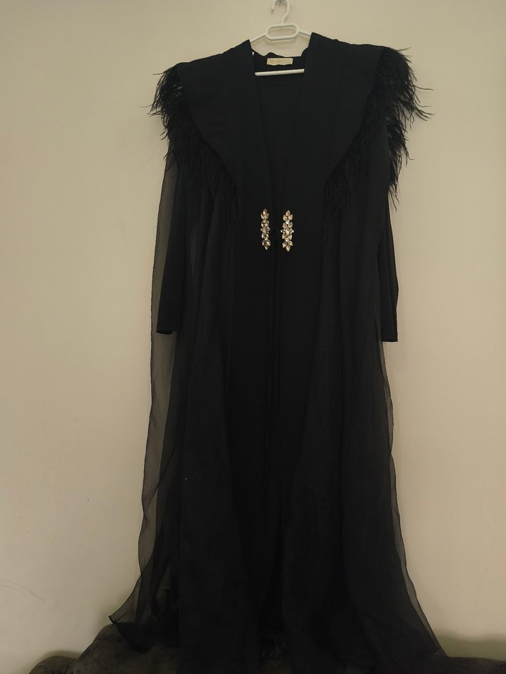 Uzun Siyah Gotik Drape Detaylı Kadın Abaya - Görsel 5