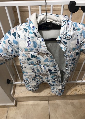 Bebek Erkek Beyaz mavi desenli astronot tulum - Görsel 5