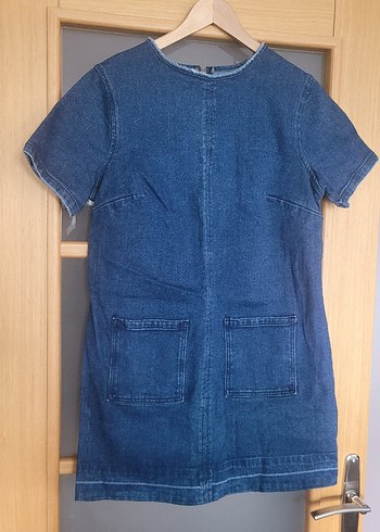 Kısa Kollu Lacivert Denim Midi Elbise