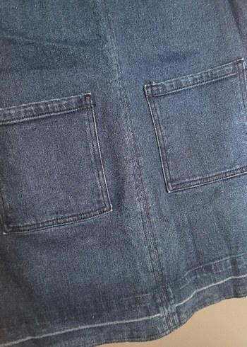 m Beden lacivert Renk Kısa Kollu Lacivert Denim Midi Elbise