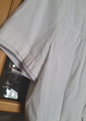 46 Beden beyaz Renk Kadın Beyaz Kısa Kollu Fermuarlı Keten Ceket